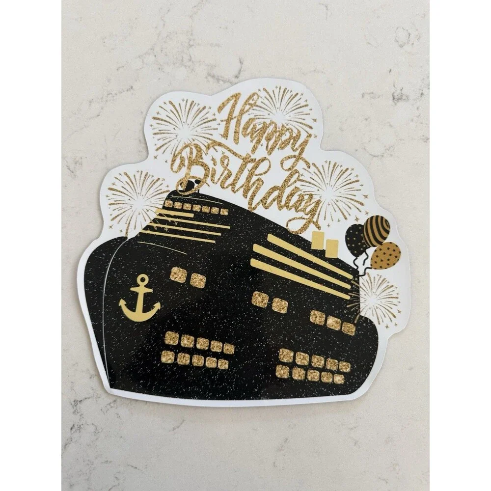 Magnetic Cruise Ship Door Happy Birthday Decor Magnets  Black & Gold - 2